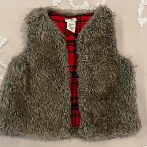 Max Studio Kids Faux Fur Vest with Red Plaid Flannel Lining